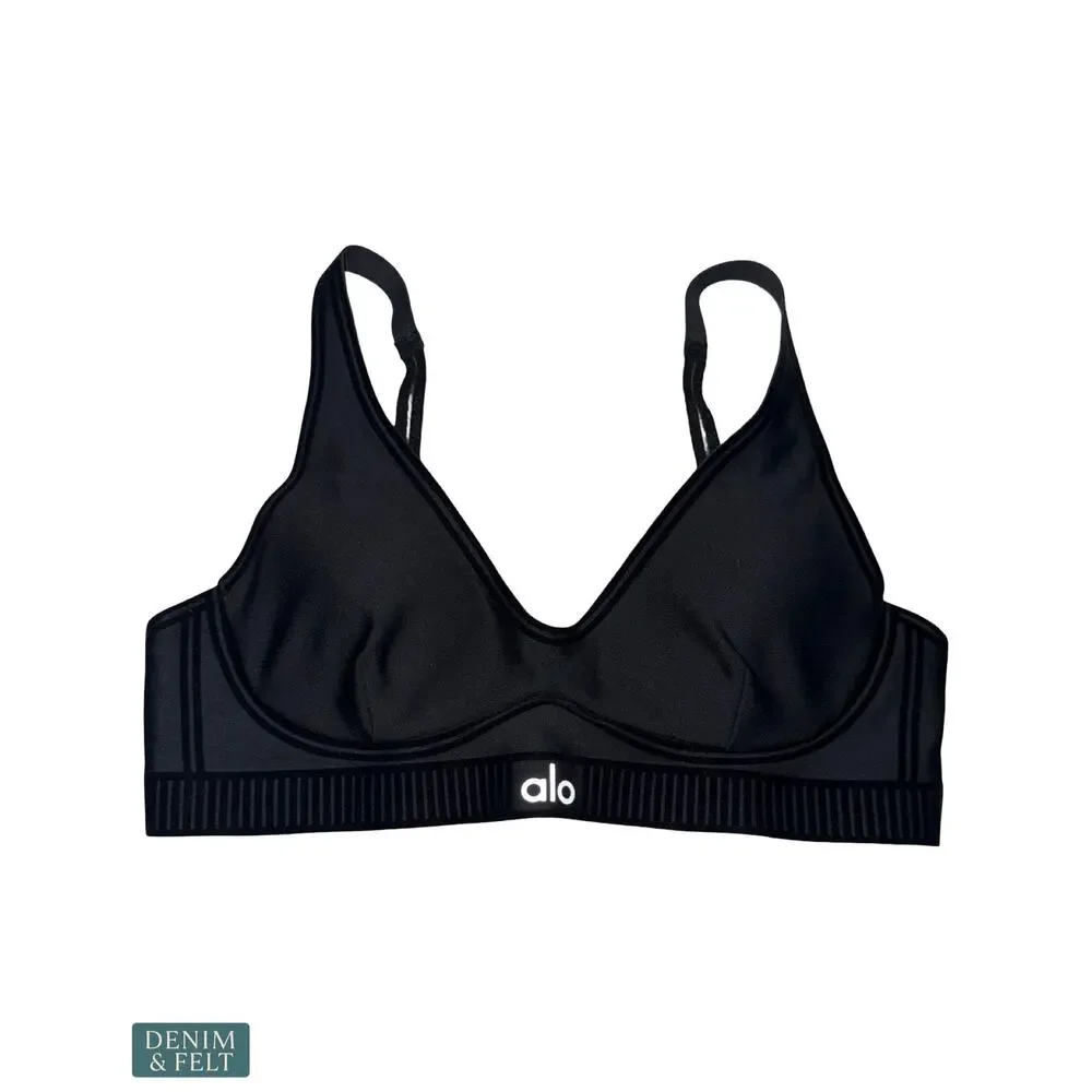 Alo Yoga Airlift Line Up Bra Black Medium Support Athletic Yoga Sports Bra‎